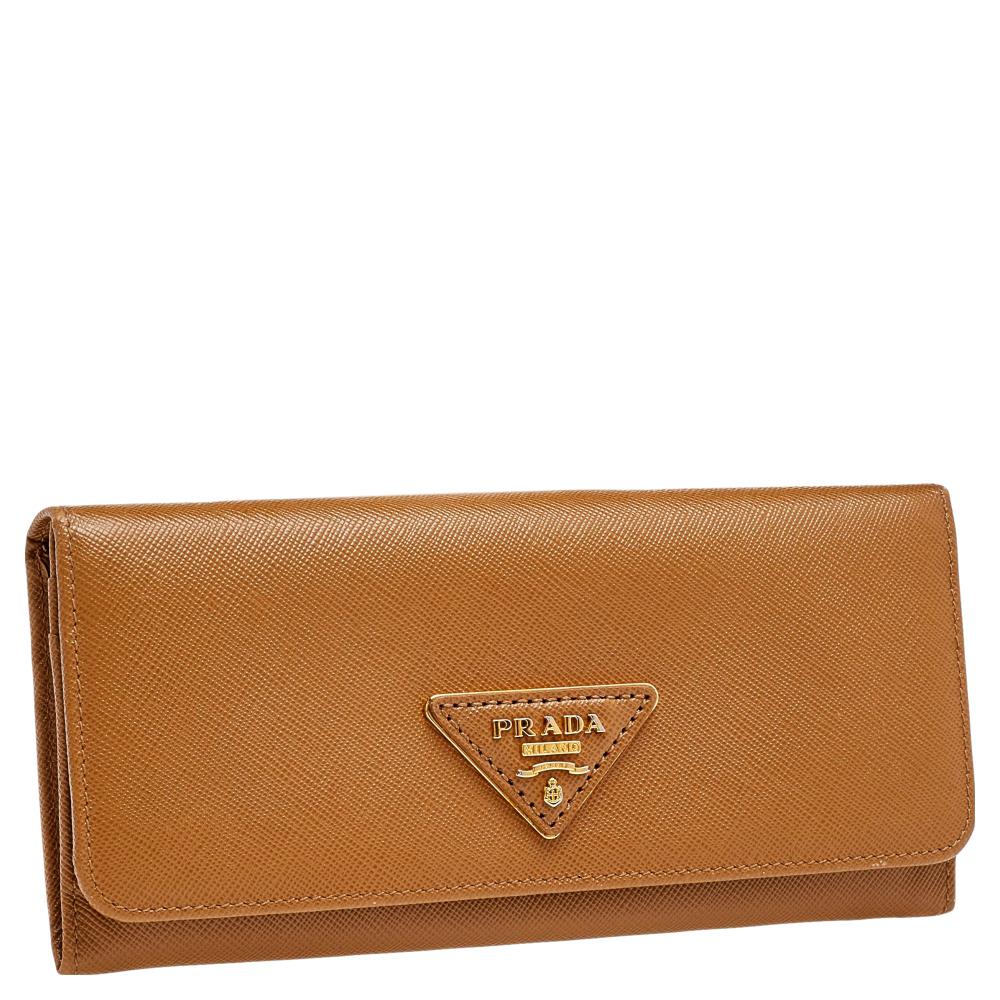 Prada Brown Saffiano Leather Flap Continental Wallet 2