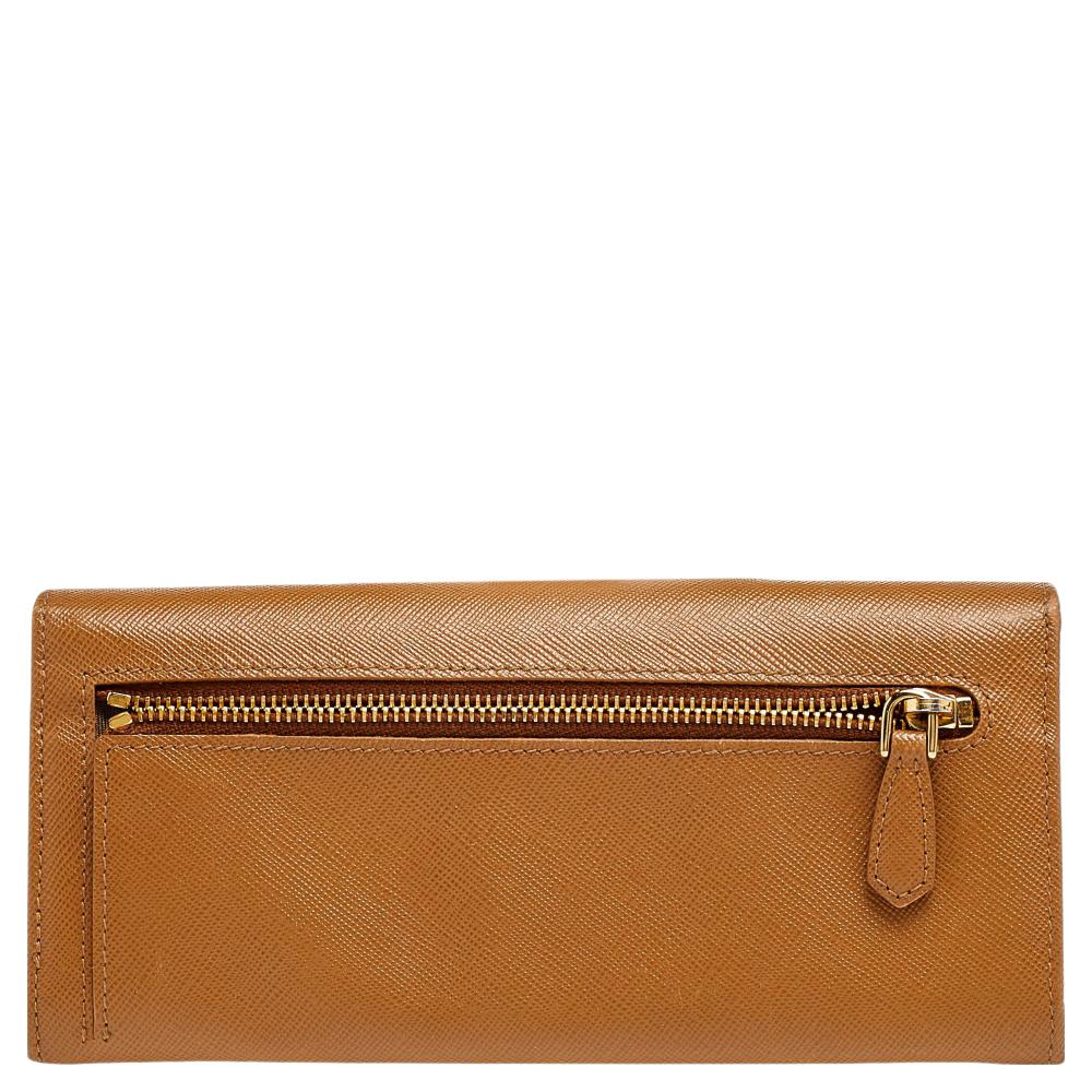 Prada Brown Saffiano Leather Flap Continental Wallet 3