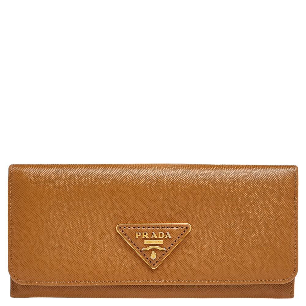 Prada Brown Saffiano Leather Flap Continental Wallet 4