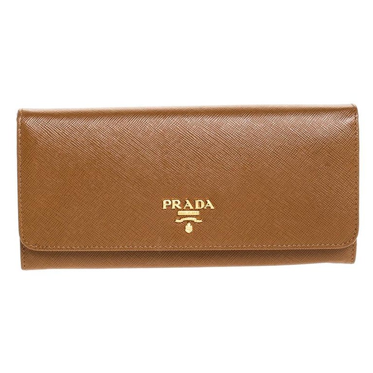Prada Brown Saffiano Leather Flap Continental Wallet For Sale at 1stDibs