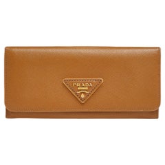 Prada Brown Saffiano Leather Flap Continental Wallet