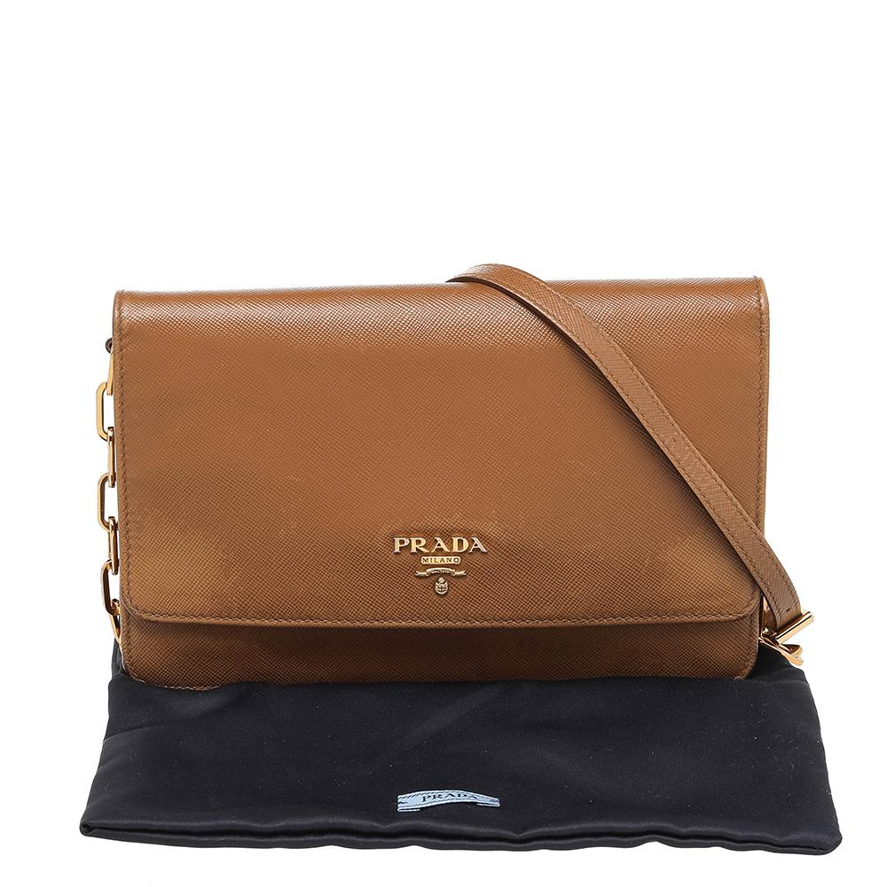 Prada Brown Saffiano Leather Flap Shoulder Bag 7