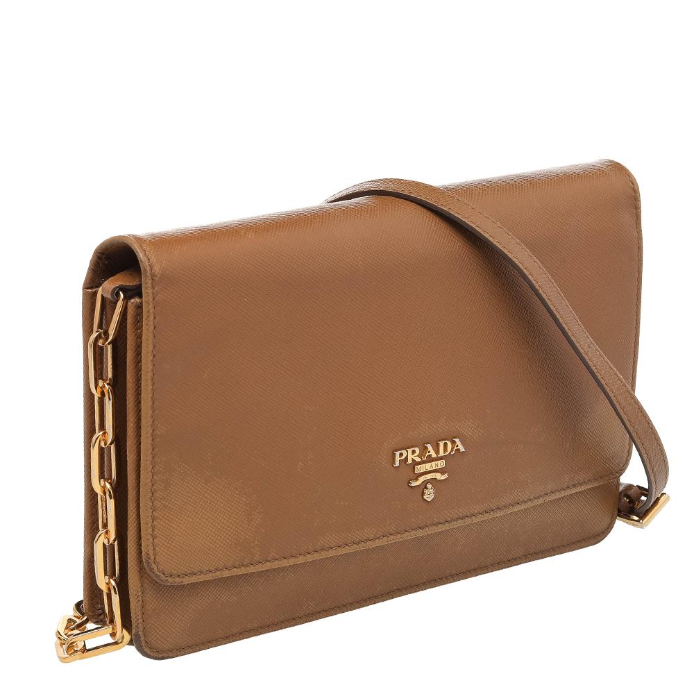 Women's Prada Brown Saffiano Leather Flap Shoulder Bag