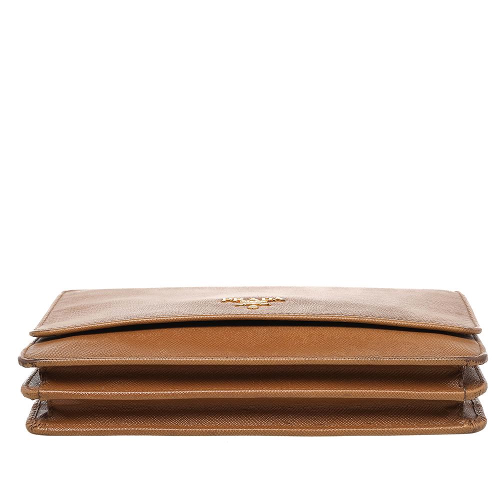 Prada Brown Saffiano Leather Flap Shoulder Bag 1