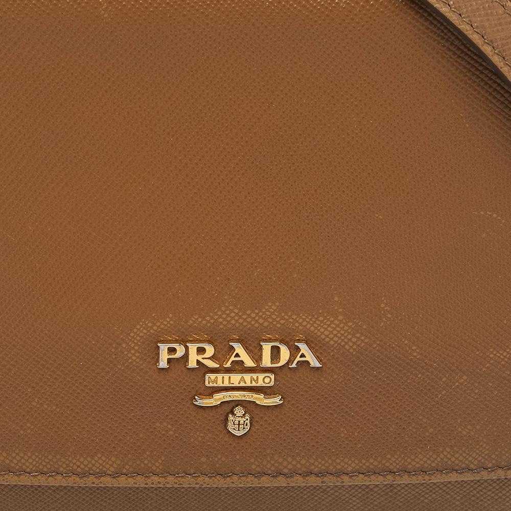 Prada Brown Saffiano Leather Flap Shoulder Bag 2