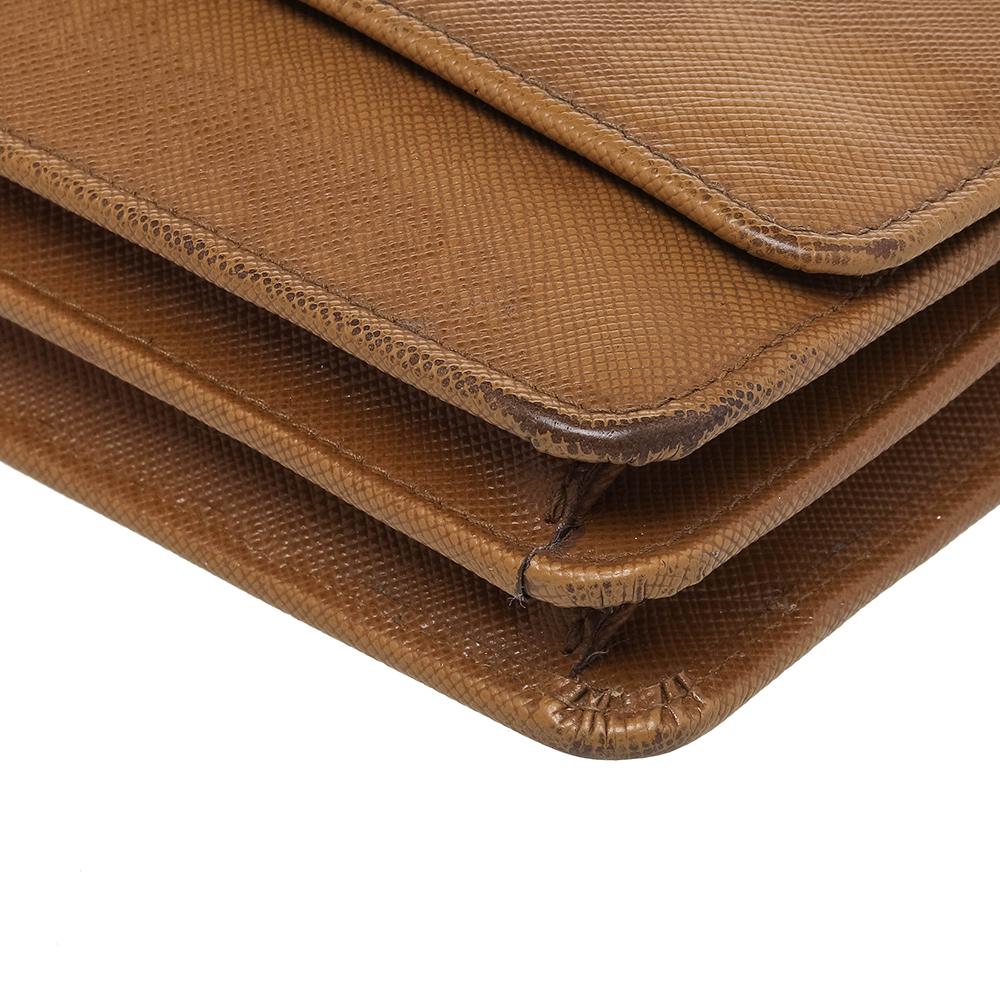 Prada Brown Saffiano Leather Flap Shoulder Bag 4