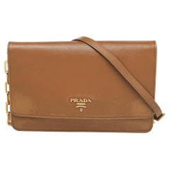 Prada Brown Saffiano Leather Flap Shoulder Bag
