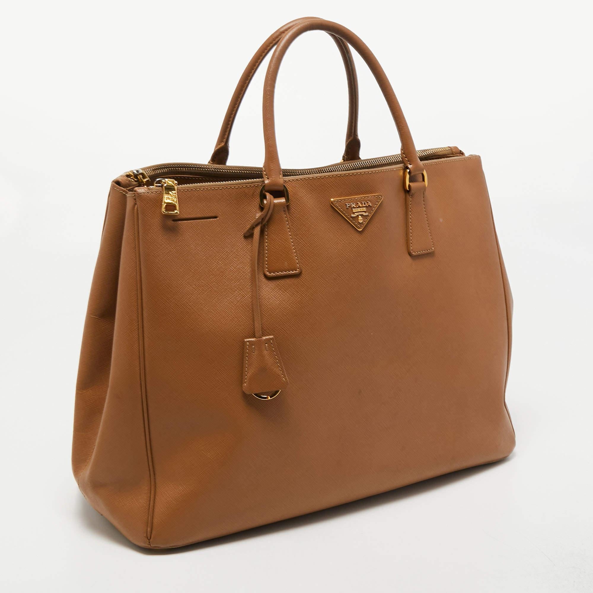 Women's Prada Brown Saffiano Leather Large Double Zip Tote