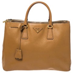 Prada Brown Saffiano Leather Large Double Zip Tote