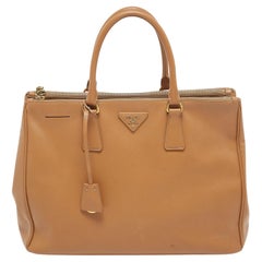 Prada Brown Saffiano Leather Large Double Zip Tote