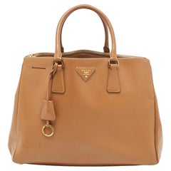 Prada Brown Saffiano Leather Large Double Zip Tote