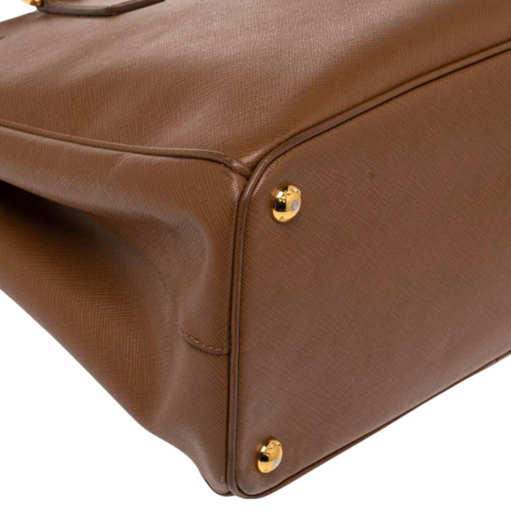 Prada Brown Saffiano Leather Medium Double Zip Tote 1
