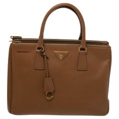 Prada Brown Saffiano Leather Medium Double Zip Tote