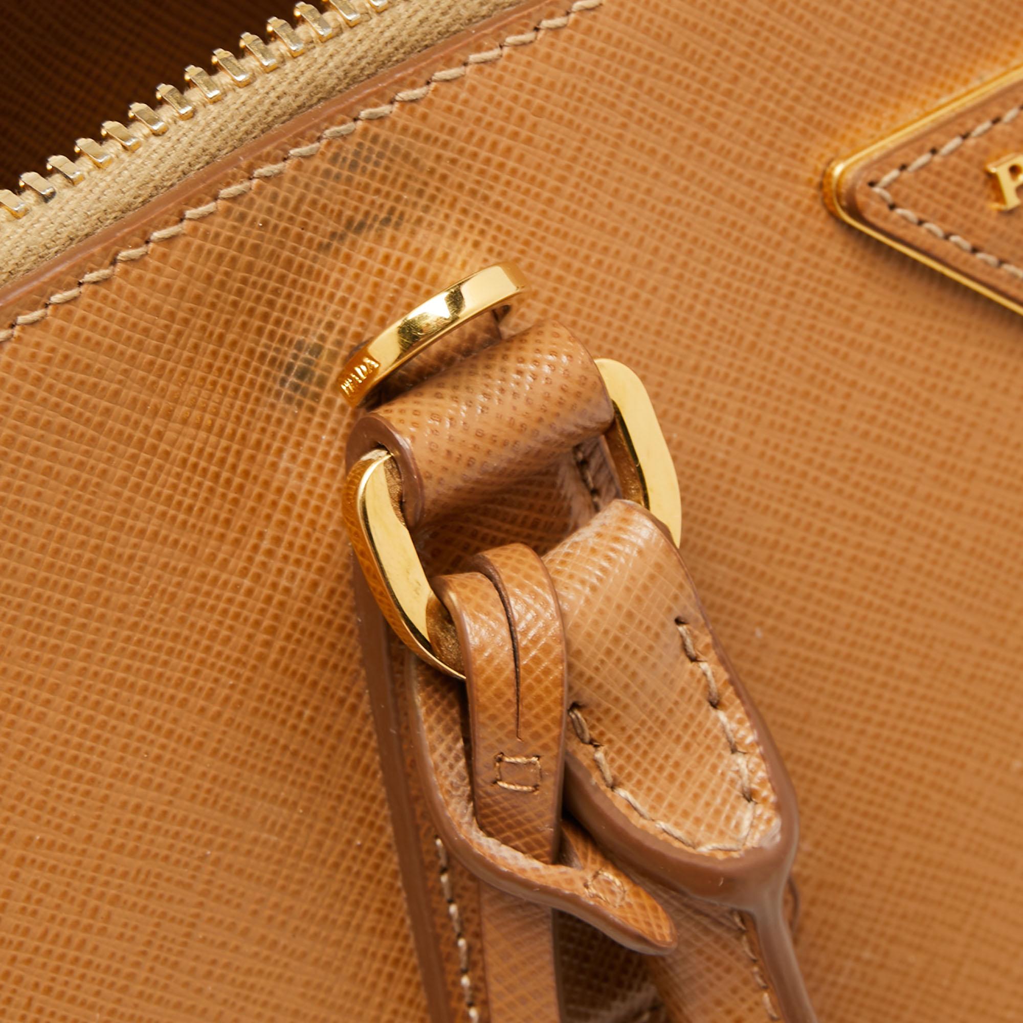 Prada Brown Saffiano Leather Medium Promenade Satchel In Good Condition In Dubai, Al Qouz 2