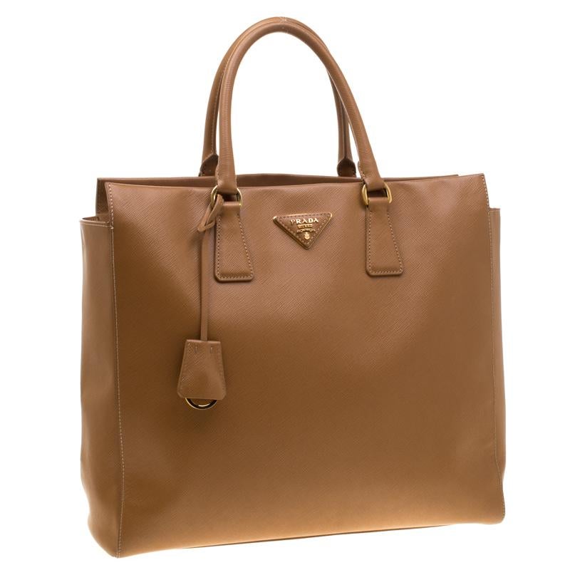 Women's Prada Brown Saffiano Leather North/south Top Handle Bag