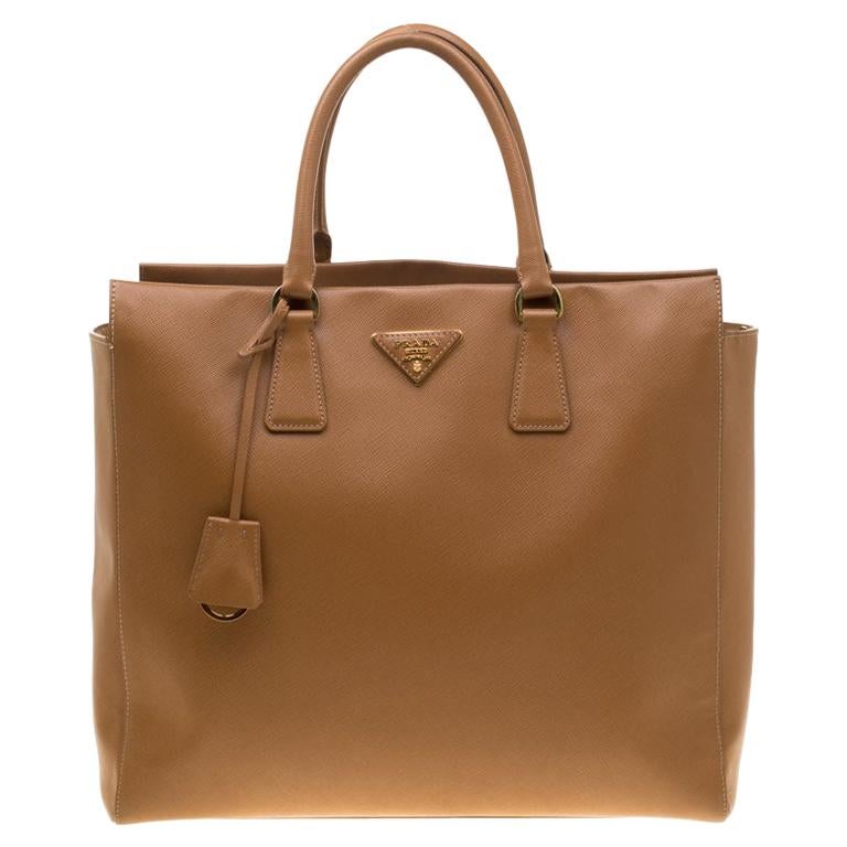 Prada Brown Saffiano Leather North/south Top Handle Bag