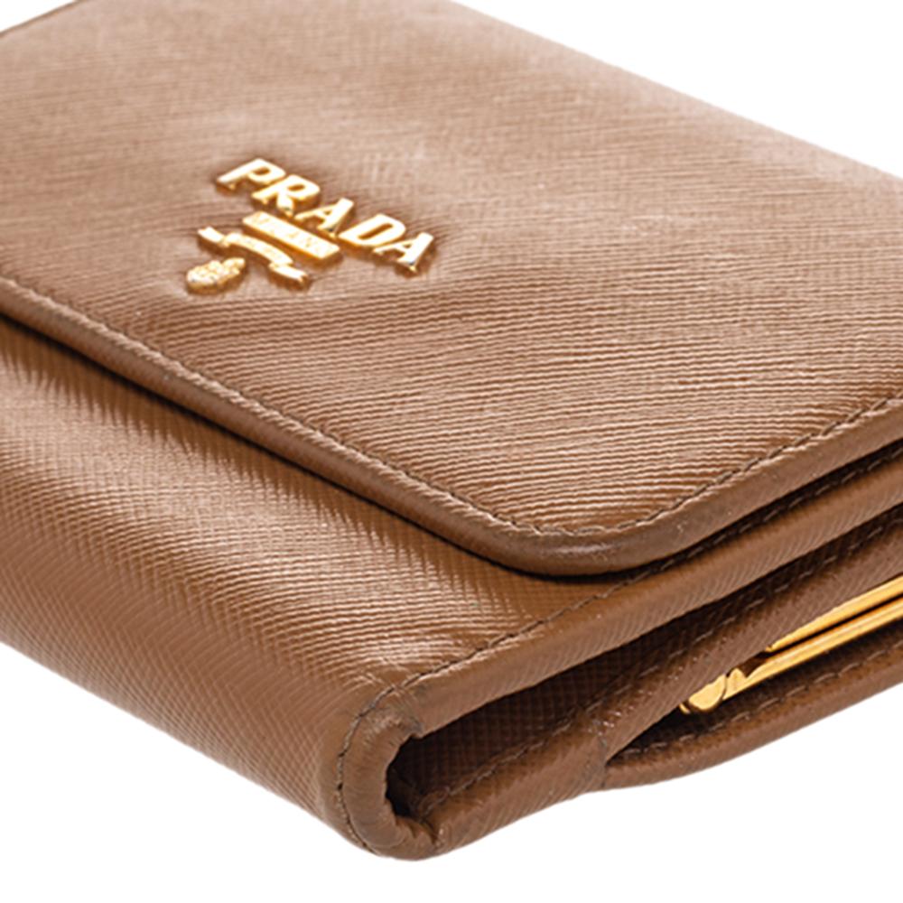 Prada Brown Saffiano Leather Trifold Wallet 3