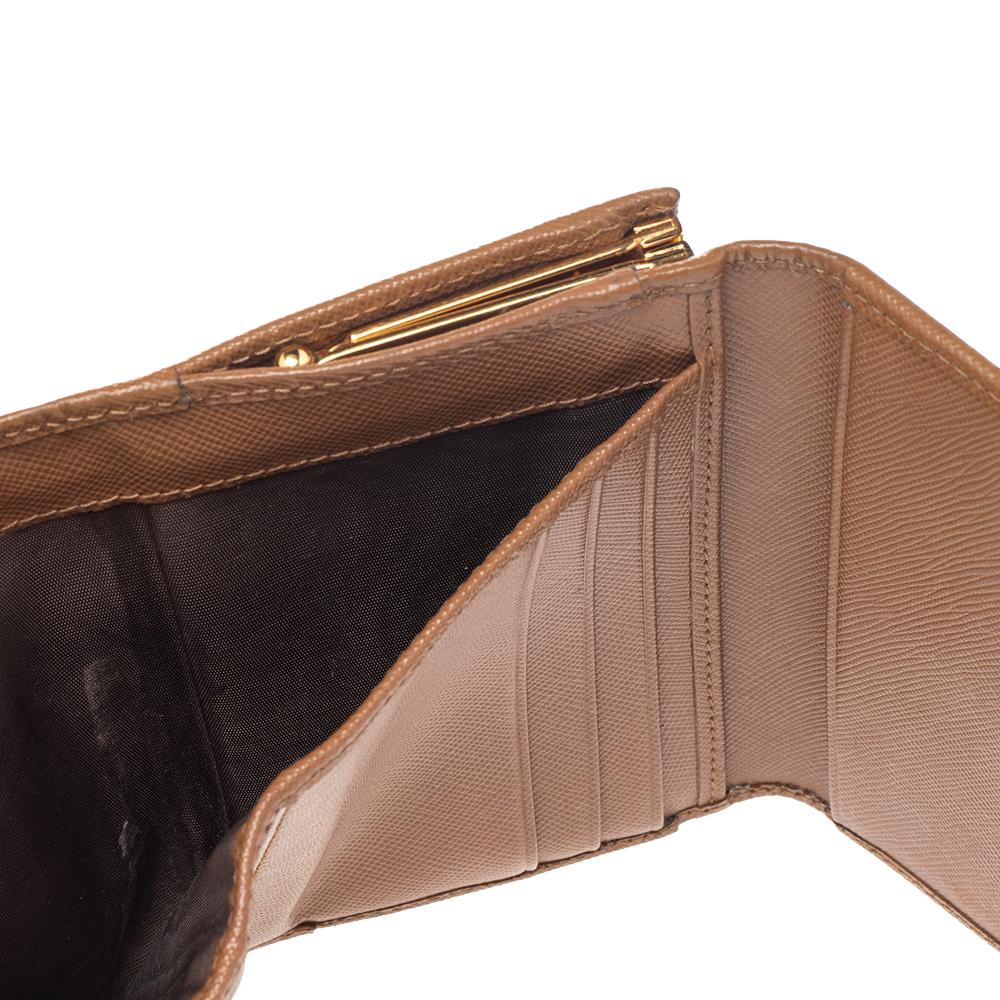 Women's Prada Brown Saffiano Leather Trifold Wallet
