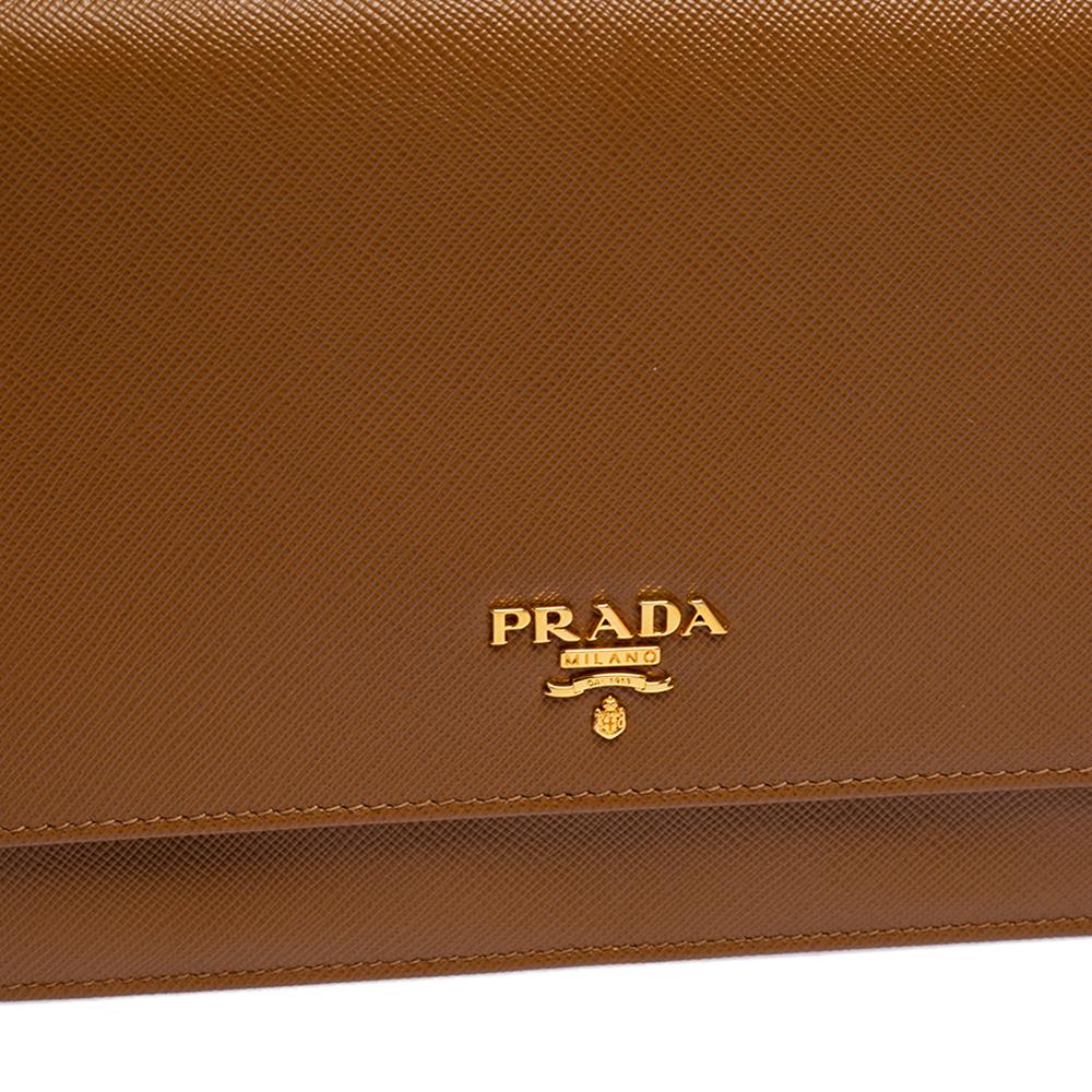 Women's Prada Brown Saffiano Leather Wallet On Chain