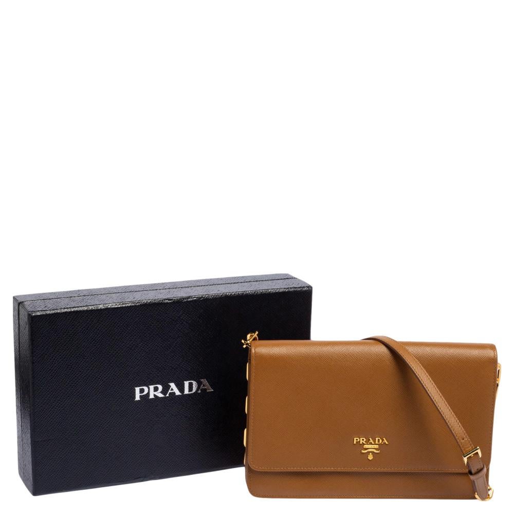Prada Brown Saffiano Leather Wallet On Chain 3