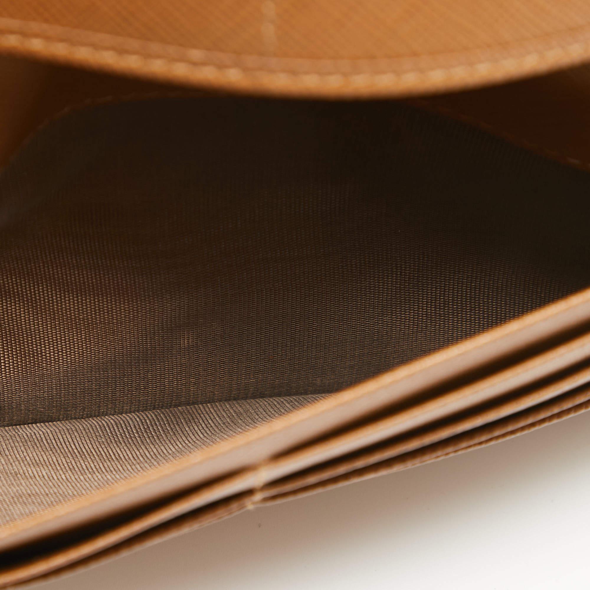 Prada Brown Saffiano Leather Zip Around Long Wallet In Good Condition In Dubai, Al Qouz 2