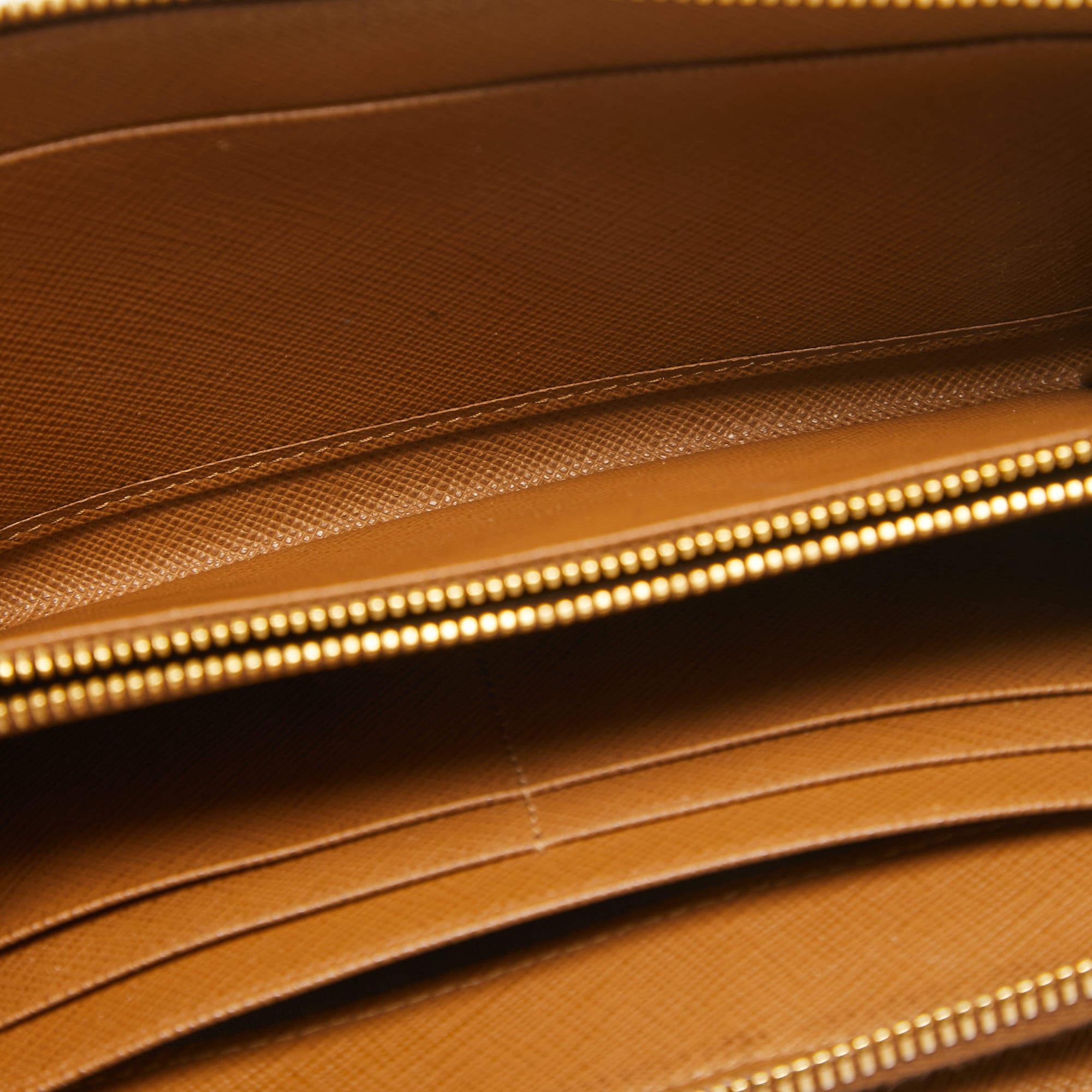 Prada Brown Saffiano Leather Zip Around Long Wallet 3
