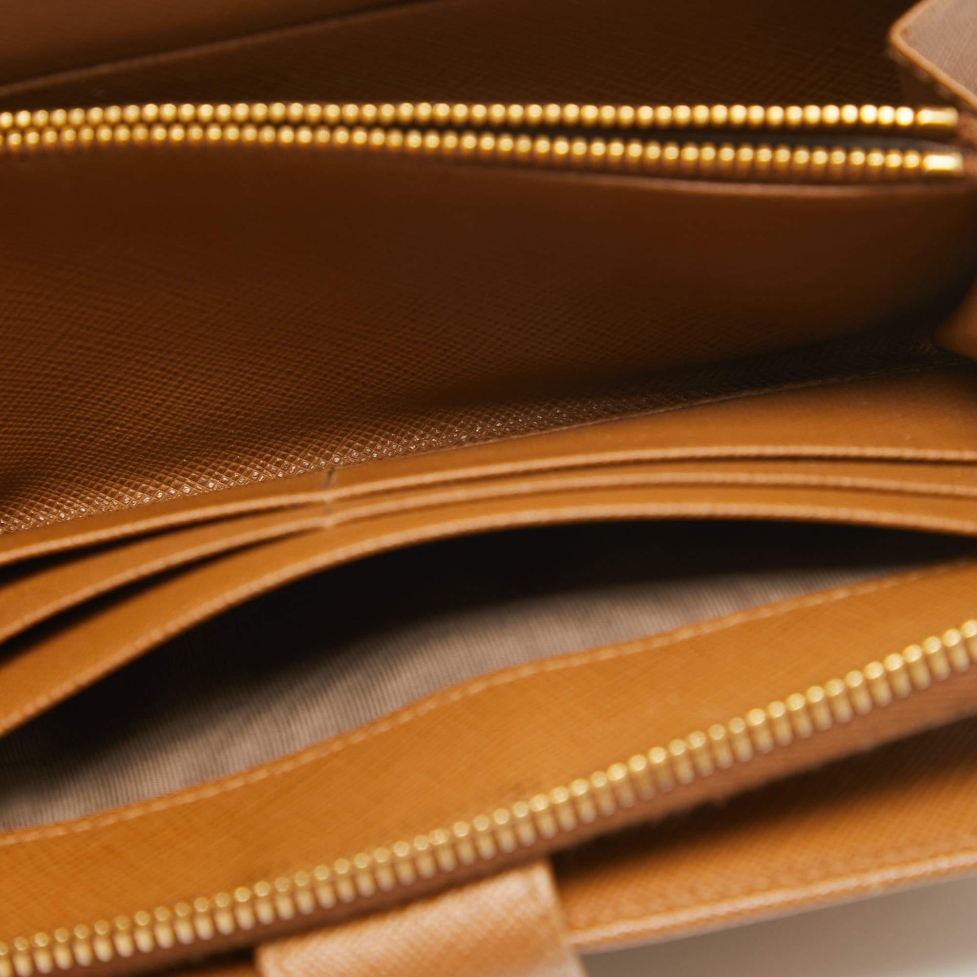 Prada Brown Saffiano Leather Zip Around Long Wallet 4