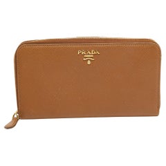 Prada Brown Saffiano Leather Zip Around Long Wallet