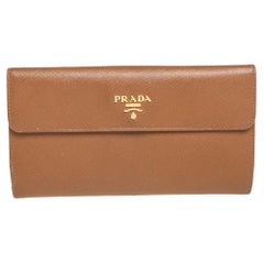 Prada Brown Saffiano Lux Leather Flap Continental Wallet