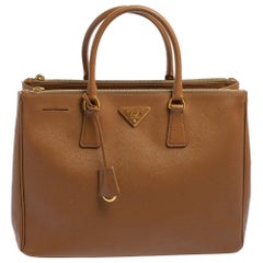Prada Brown Saffiano Lux Leather Large Double Zip Tote