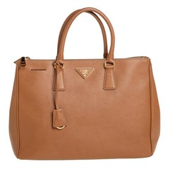 Prada Brown Saffiano Lux Leather Large Double Zip Tote