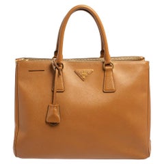 Prada Brown Saffiano Lux Leather Large Double Zip Tote