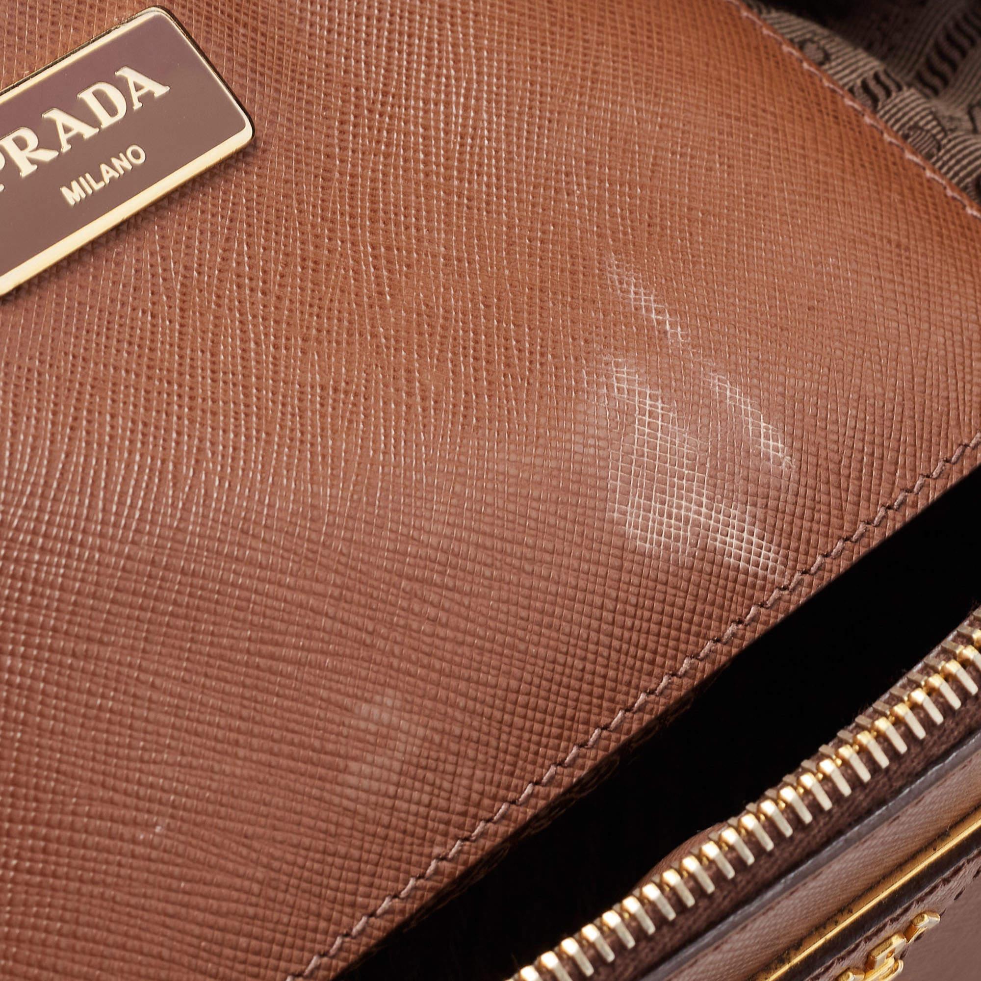 Prada Brown Saffiano Lux Leather Medium Double Zip Tote For Sale 7