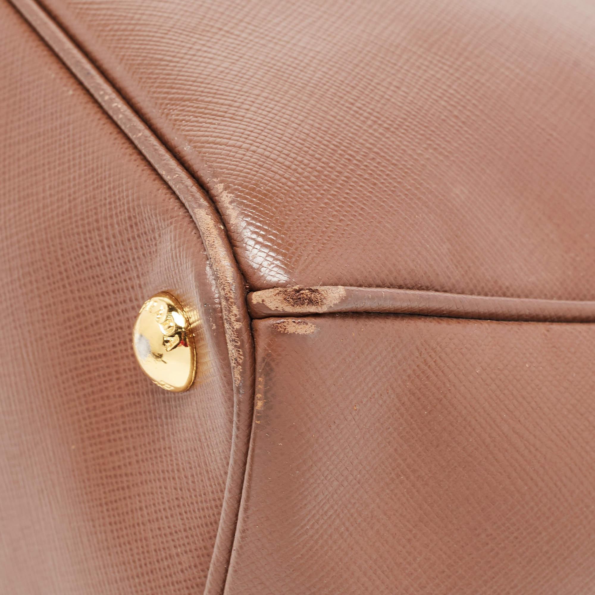 Prada Brown Saffiano Lux Leather Medium Double Zip Tote For Sale 8