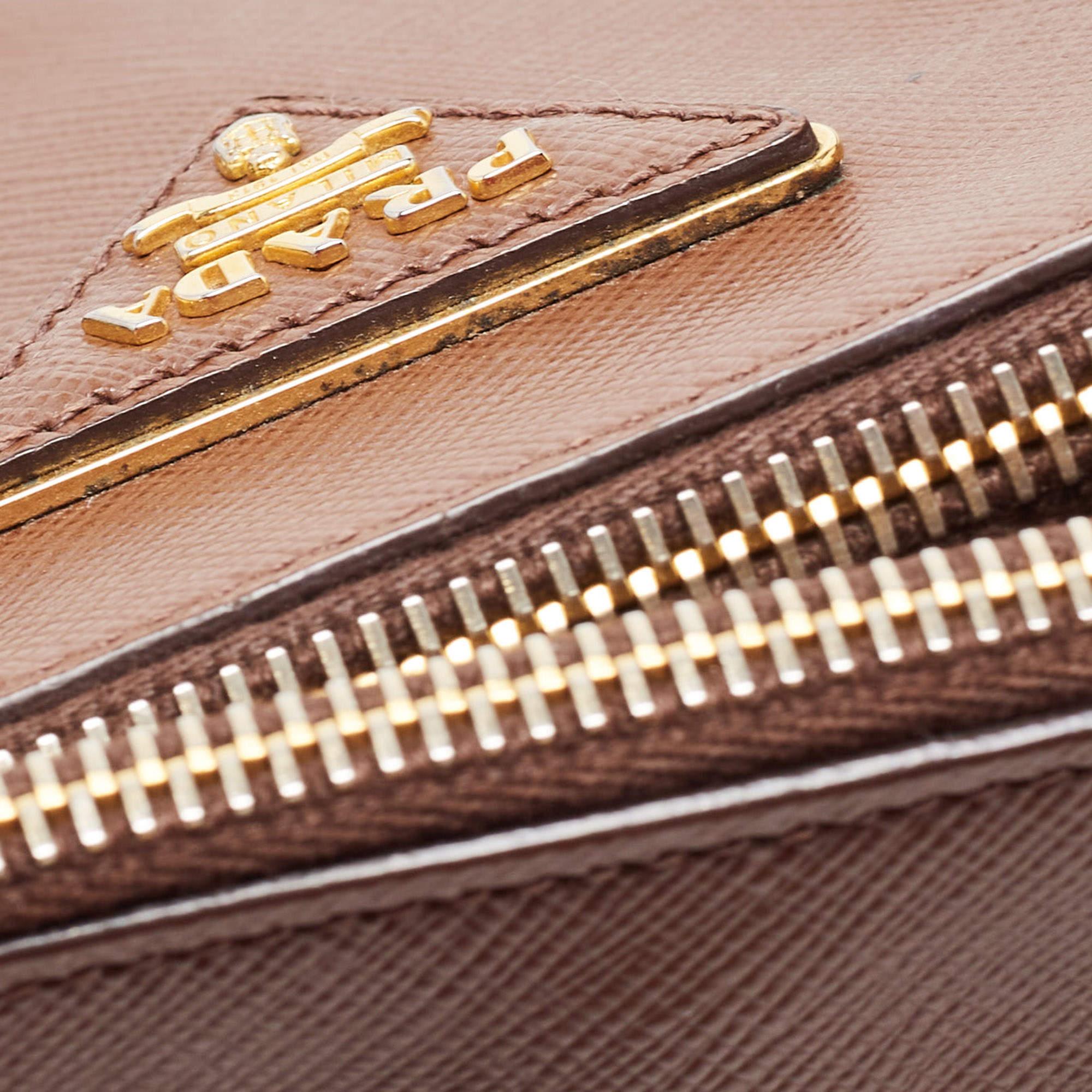 Prada Brown Saffiano Lux Leather Medium Double Zip Tote For Sale 9