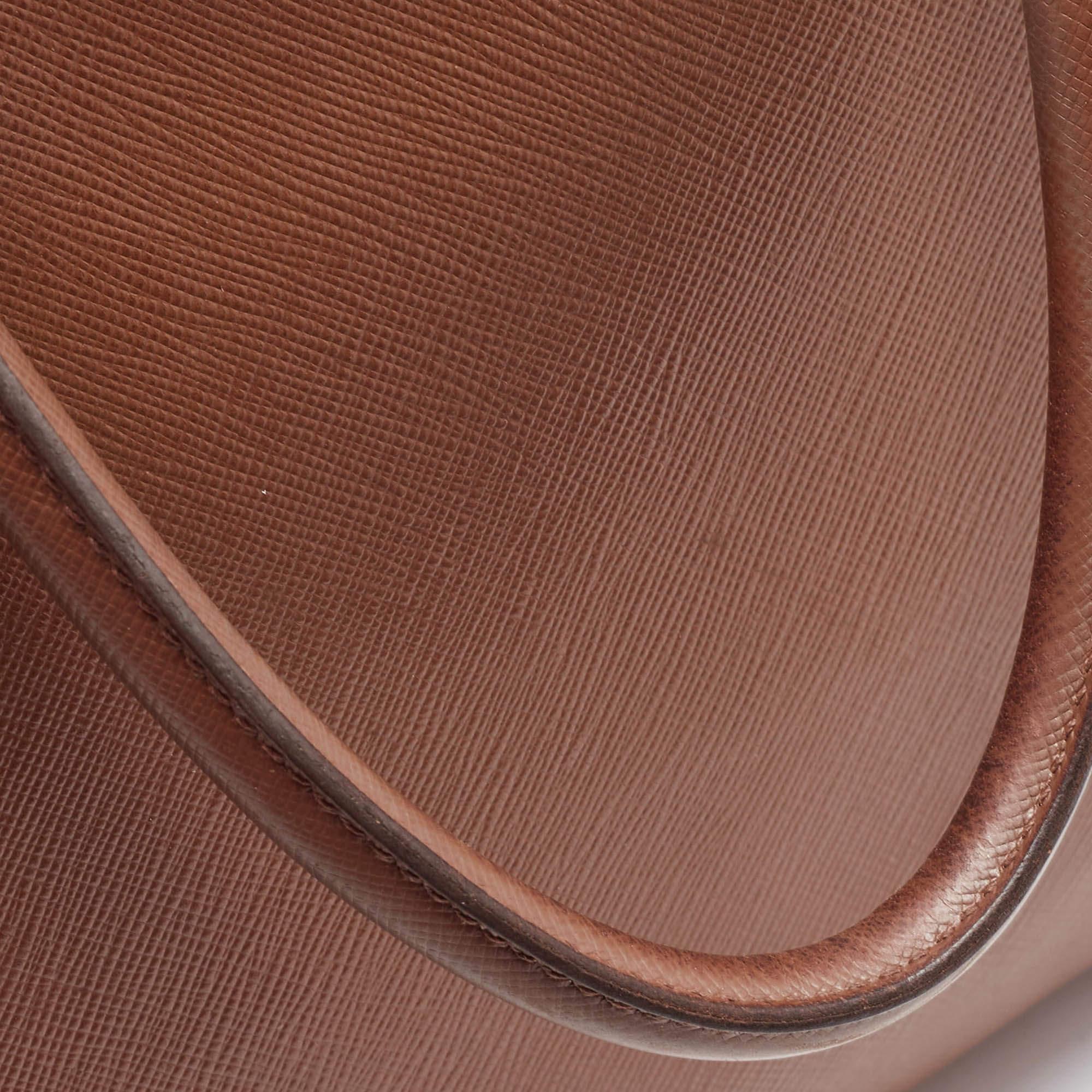 Prada Brown Saffiano Lux Leather Medium Double Zip Tote For Sale 10