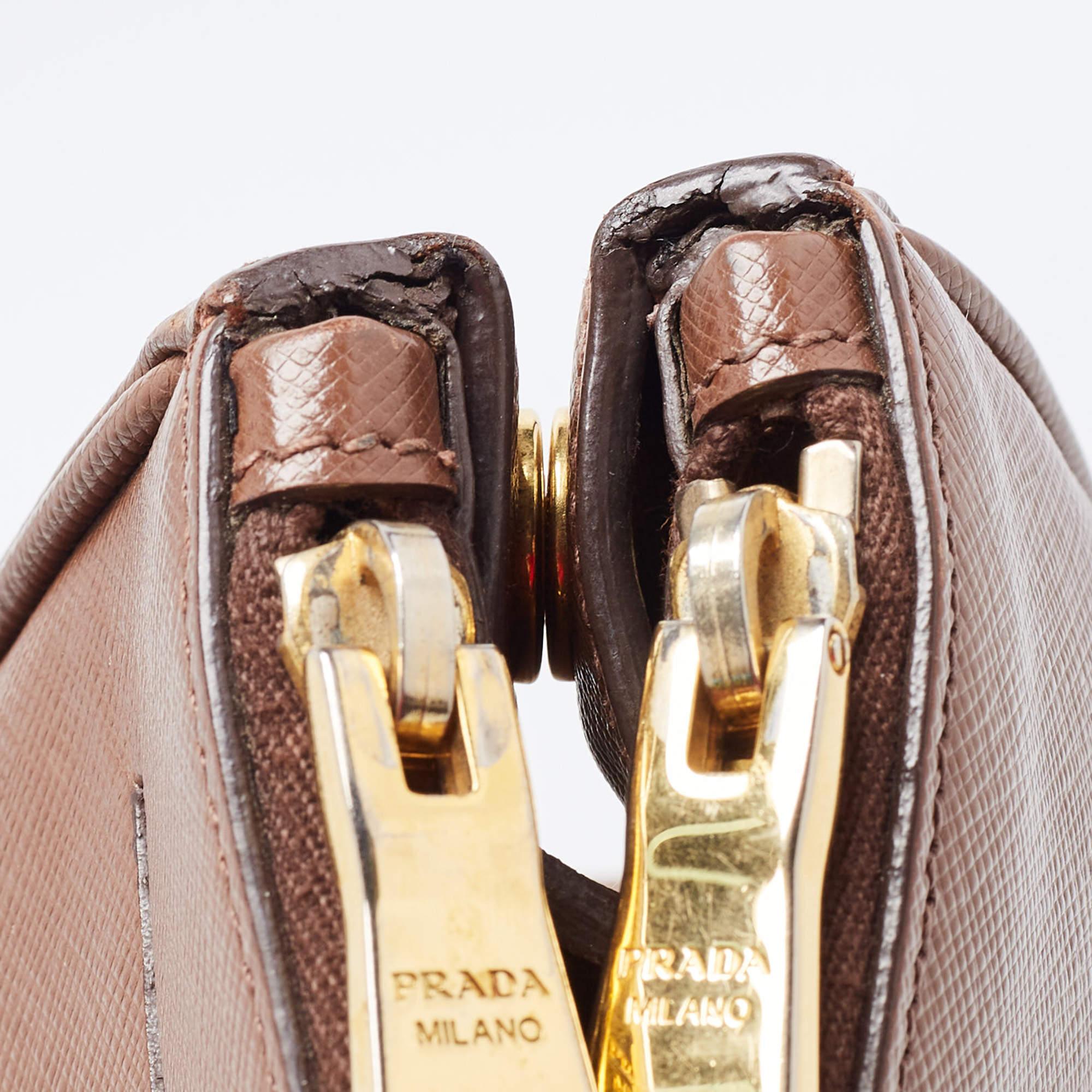 Prada Brown Saffiano Lux Leather Medium Double Zip Tote For Sale 15