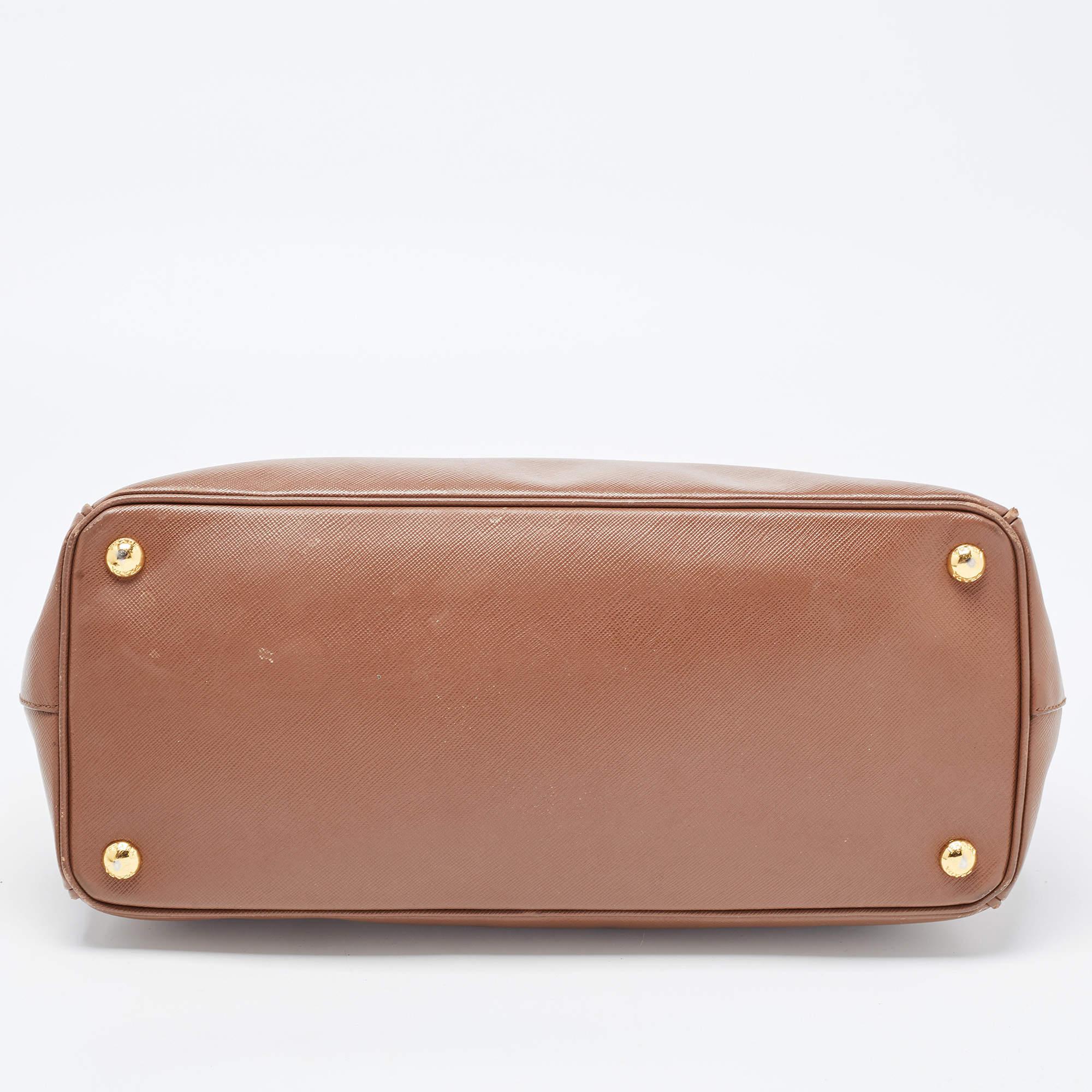 Prada Brown Saffiano Lux Leather Medium Double Zip Tote For Sale 1