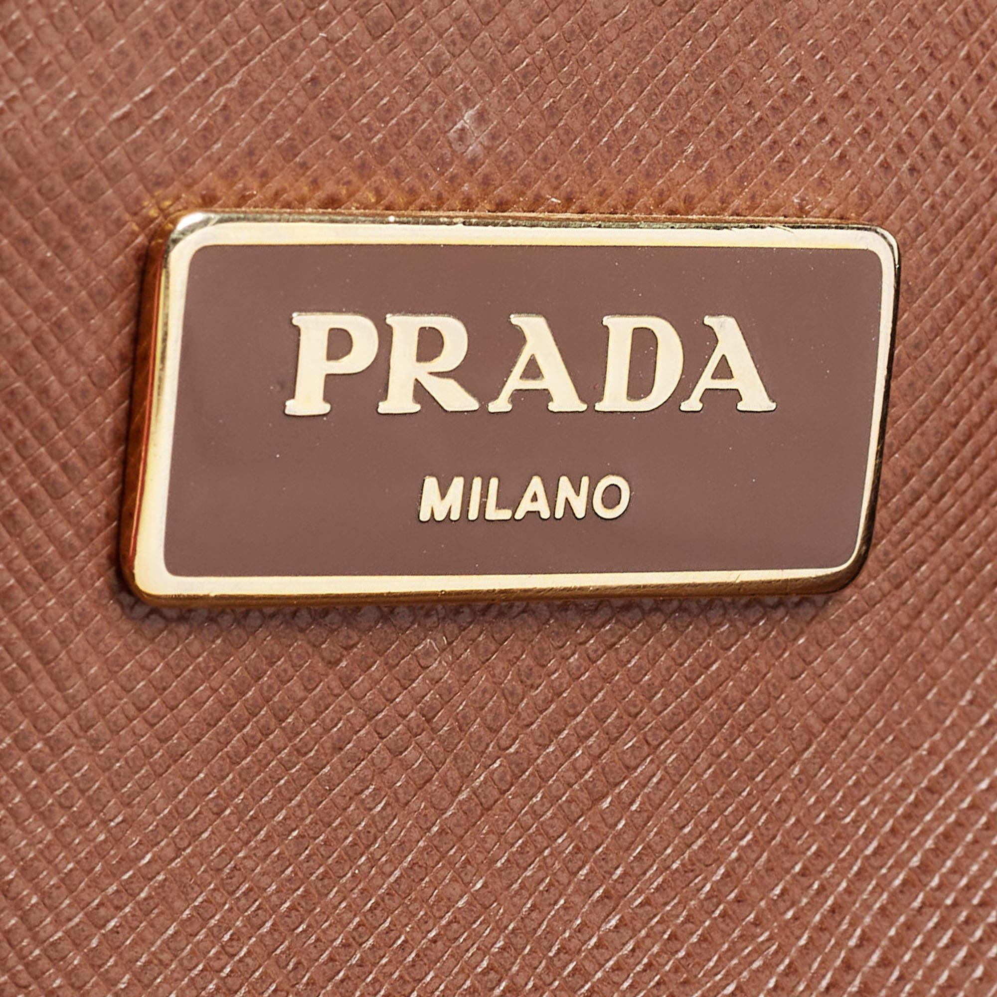 Prada Brown Saffiano Lux Leather Medium Double Zip Tote For Sale 2