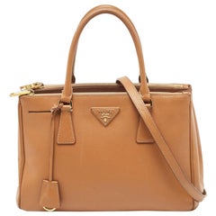 Prada Brown Saffiano Lux Leather Small Double Zip Tote Prada Brown Saffiano Lux Leather Small Double Zip Tote