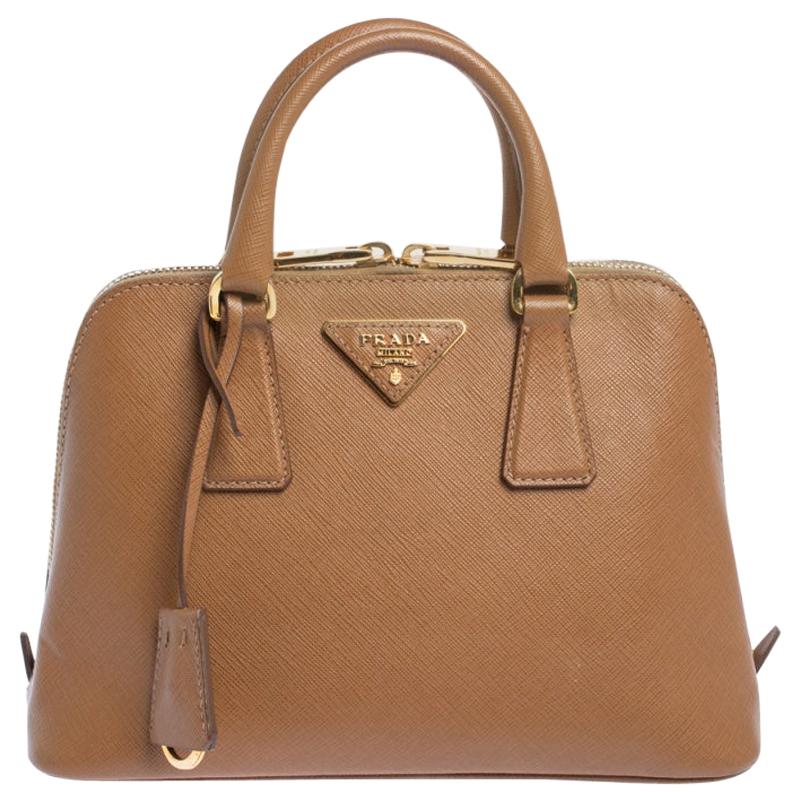 Prada Brown Saffiano Lux Leather Small Promenade Bag
