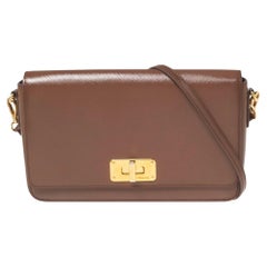 Prada Brown Saffiano Vernice Leather Turnlock Flap Shoulder Bag