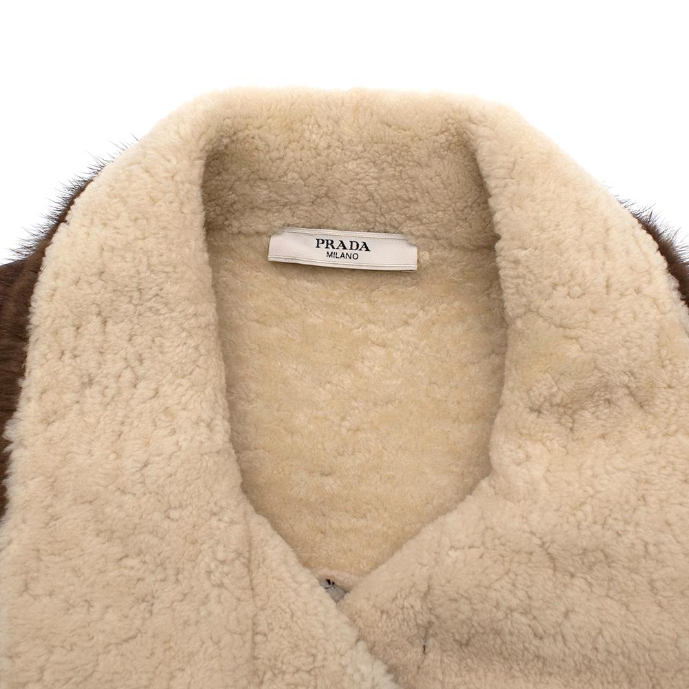 Women's Prada Brown Shearling Lined Leather Gilet with Mink Fur Trim - Size US 2 For Sale