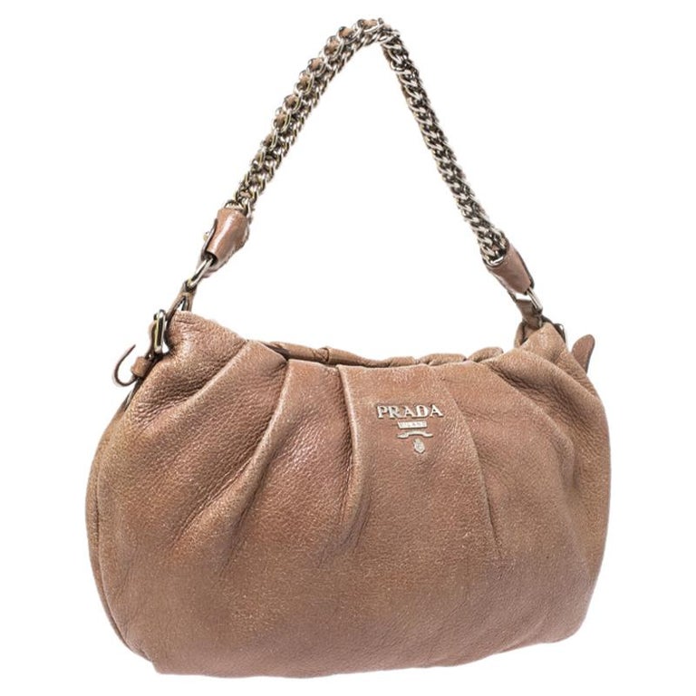Prada Brown Shimmering Leather Chain Hobo For Sale at 1stDibs
