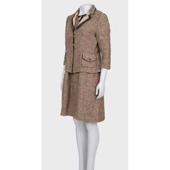 Prada Brown Silk Blend Fitted Dress & Cropped Jacket Set Size IT 44
