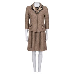 Prada Brown Silk Blend Fitted Dress & Cropped Jacket Set Size IT 44