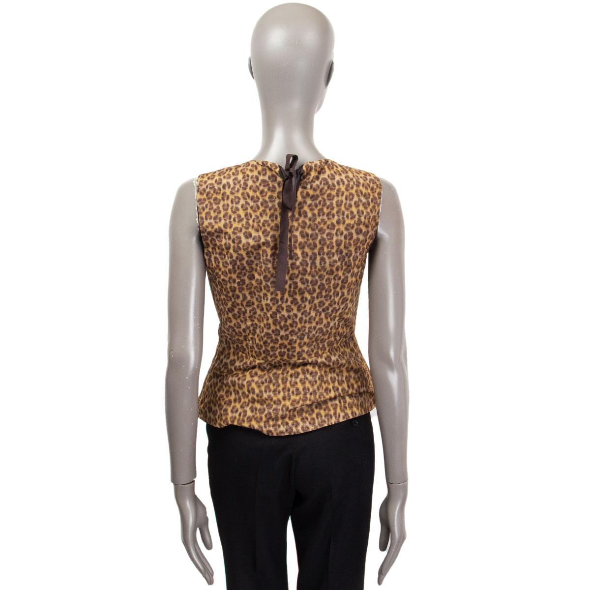 Brown PRADA brown silk blend LEOPARD Sleeveless Blouse Shirt 42 M