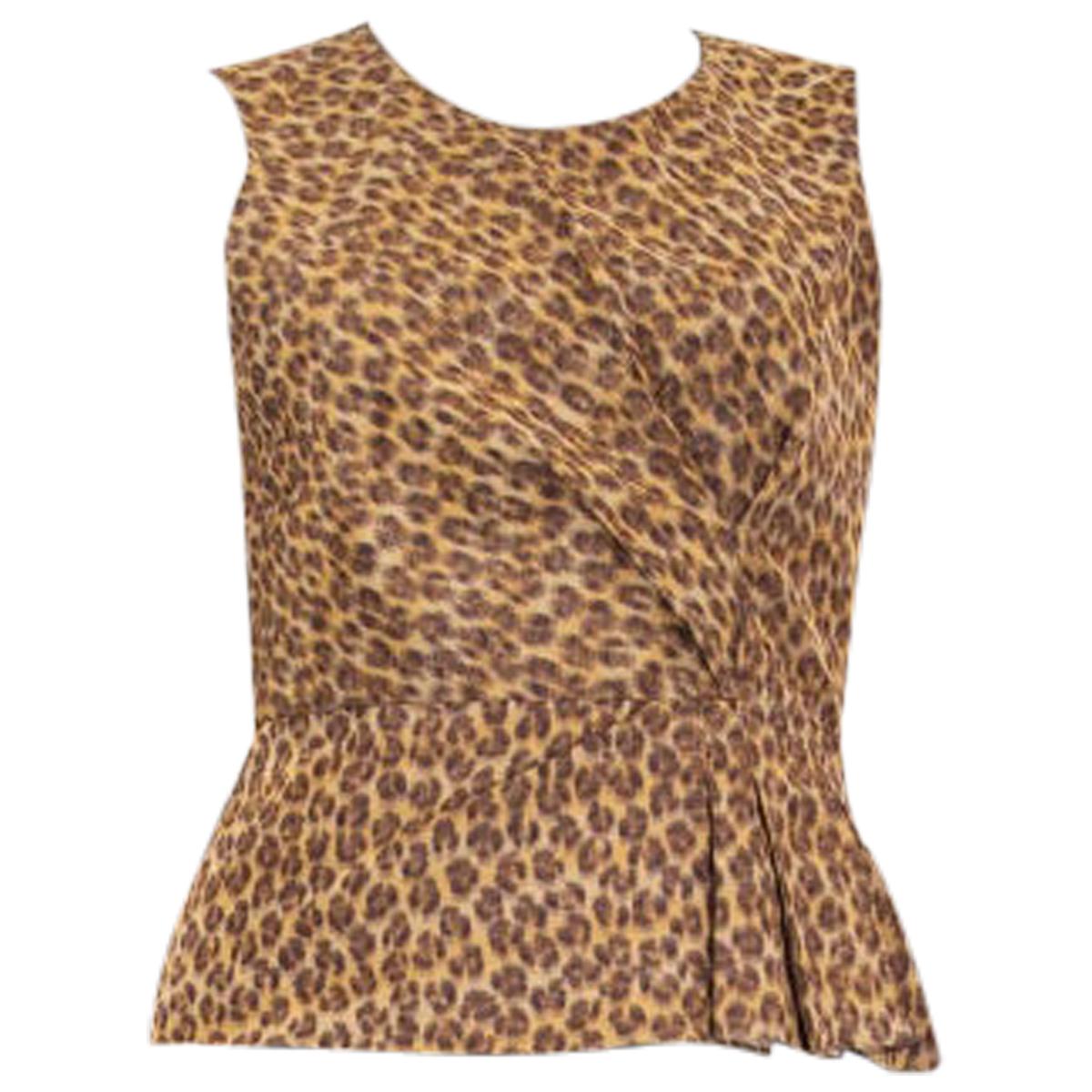 PRADA brown silk blend LEOPARD Sleeveless Blouse Shirt 42 M