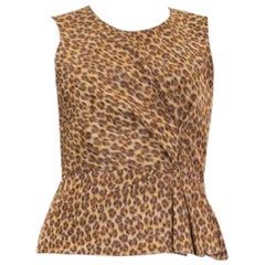 PRADA chemisier sans manches en soie mélangée marron LEOPARD Chemise 42 M