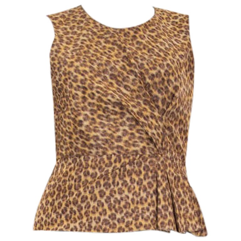 PRADA brown silk blend LEOPARD Sleeveless Blouse Shirt 42 M For Sale